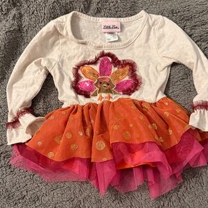 Little Lass Cream Top Dress with Orange and Pink Tutu
